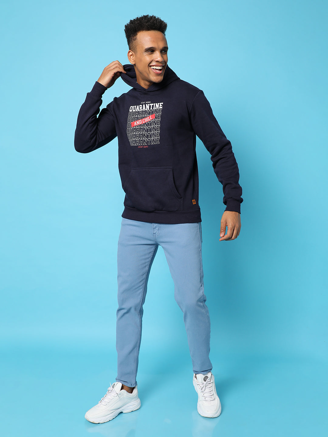 Typography Print Hoodie With Kangaroo Pocket