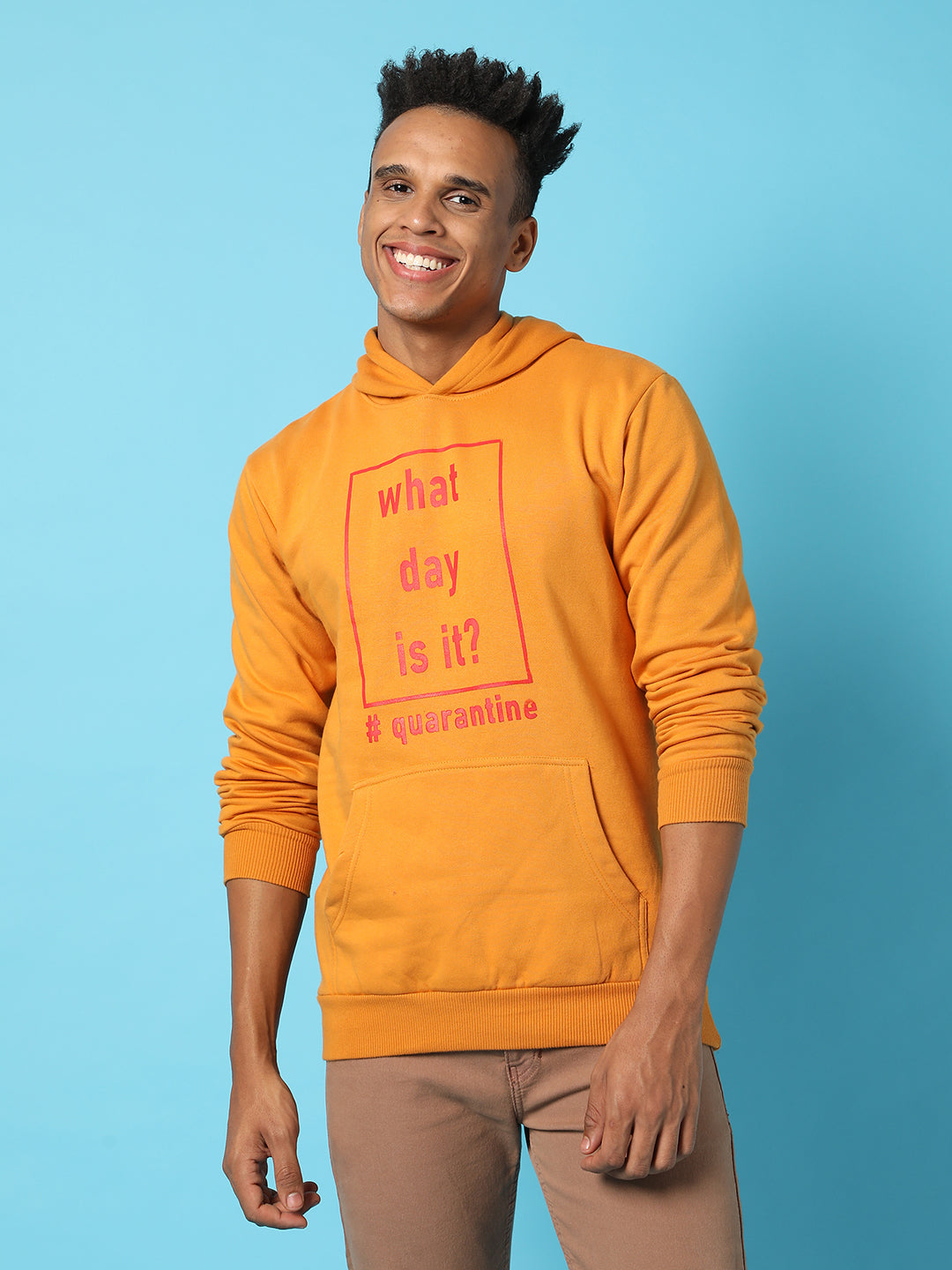 Typography Print Hoodie With Kangaroo Pocket