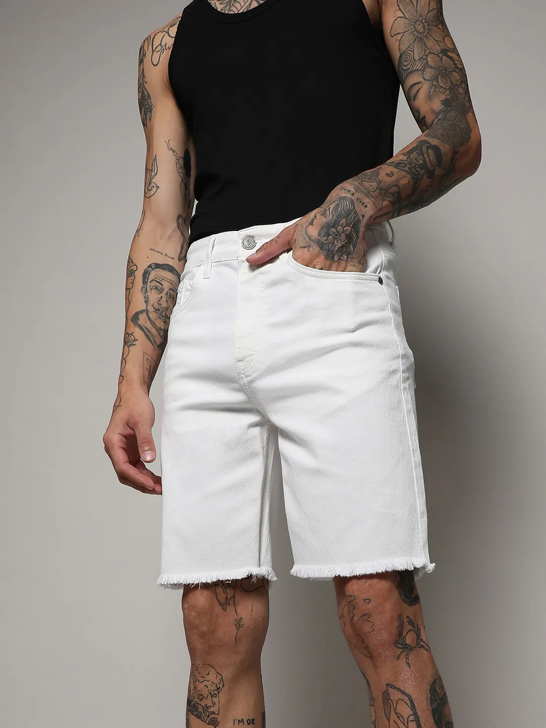 Mens white sale distressed shorts