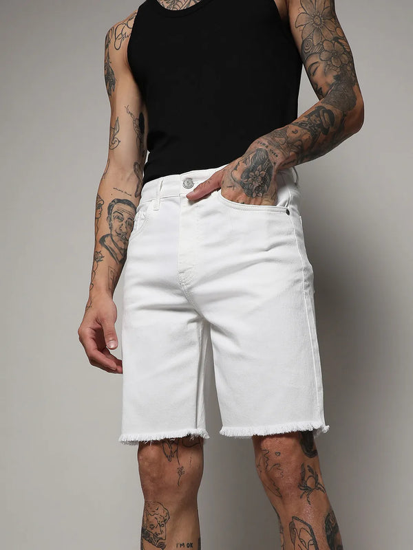 Ripped Hem Denim Shorts