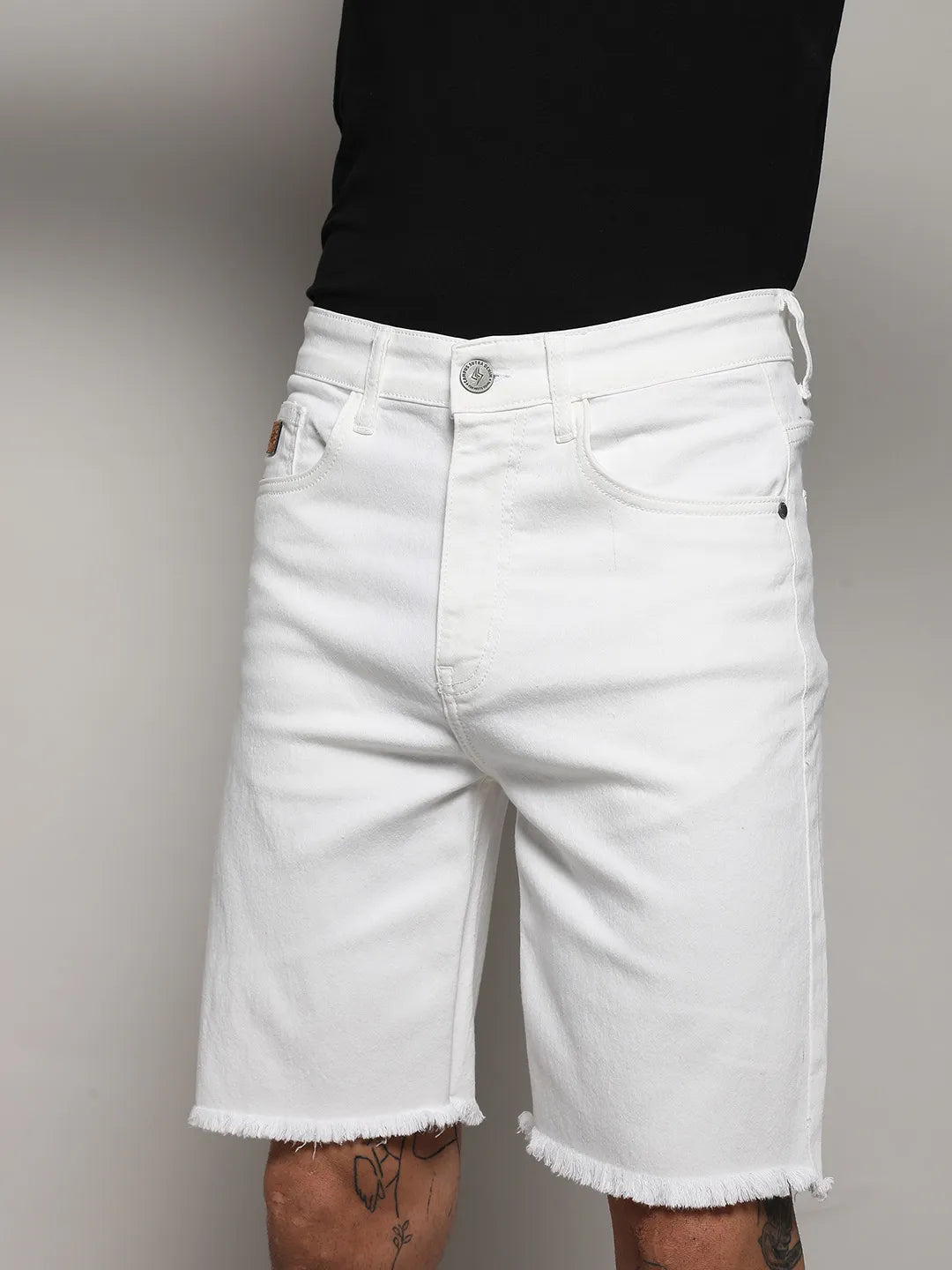 White Ripped Hem Denim Shorts