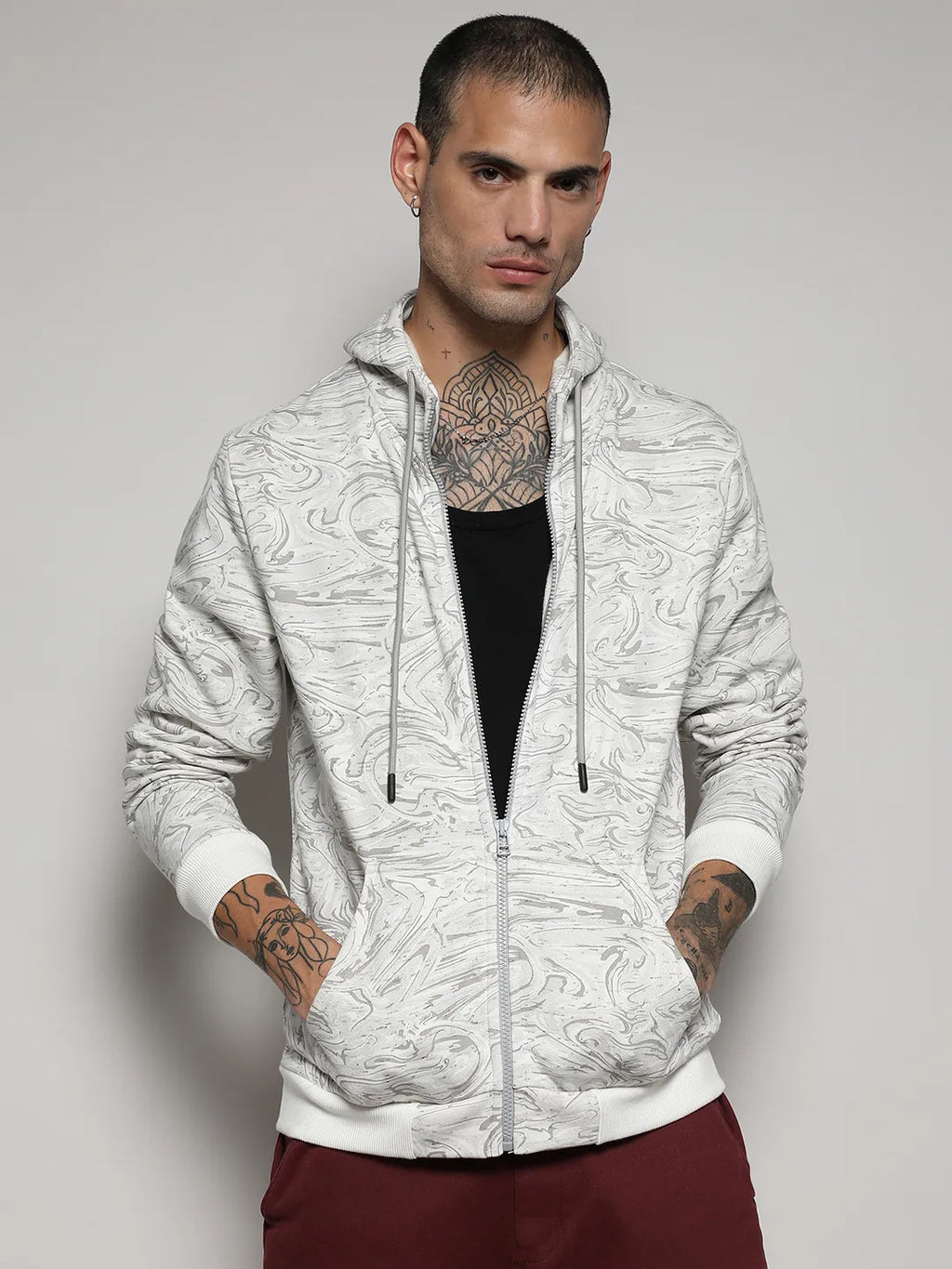 Contrast Fluid Zip Front Hoodie