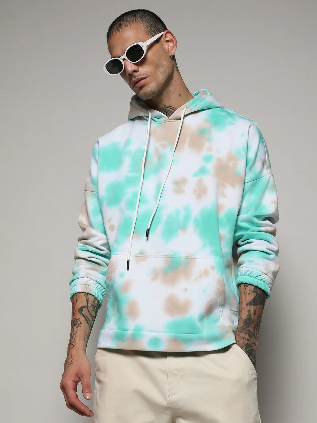 ₹1,199 Campus Sutra Men's White Mint Green Tie-Dye Oversized