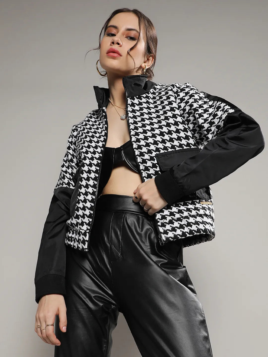 Contrast Houndstooth Jacket