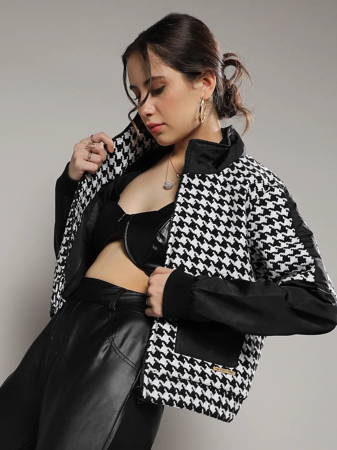 Contrast Houndstooth Jacket