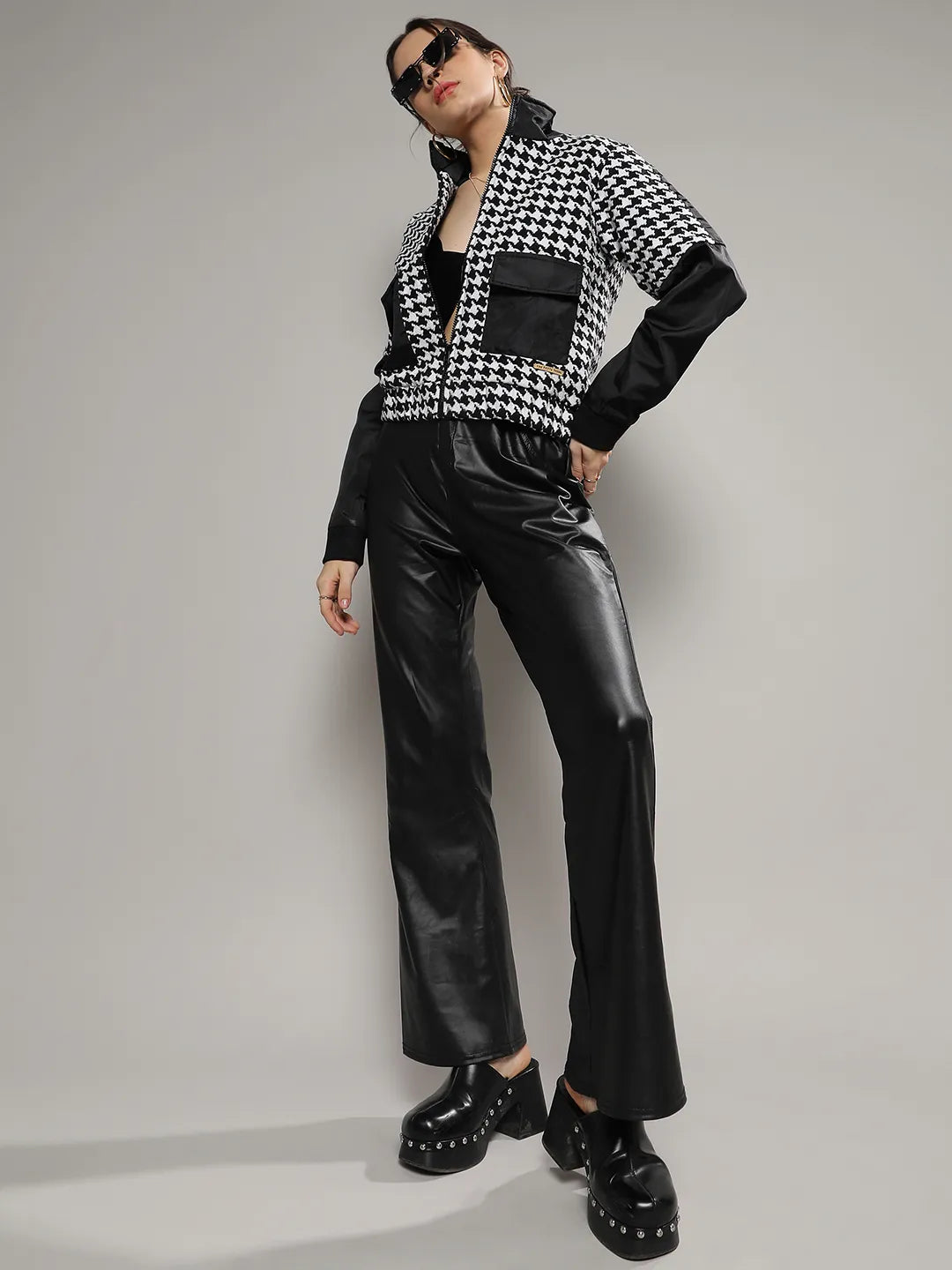 Contrast Houndstooth Jacket