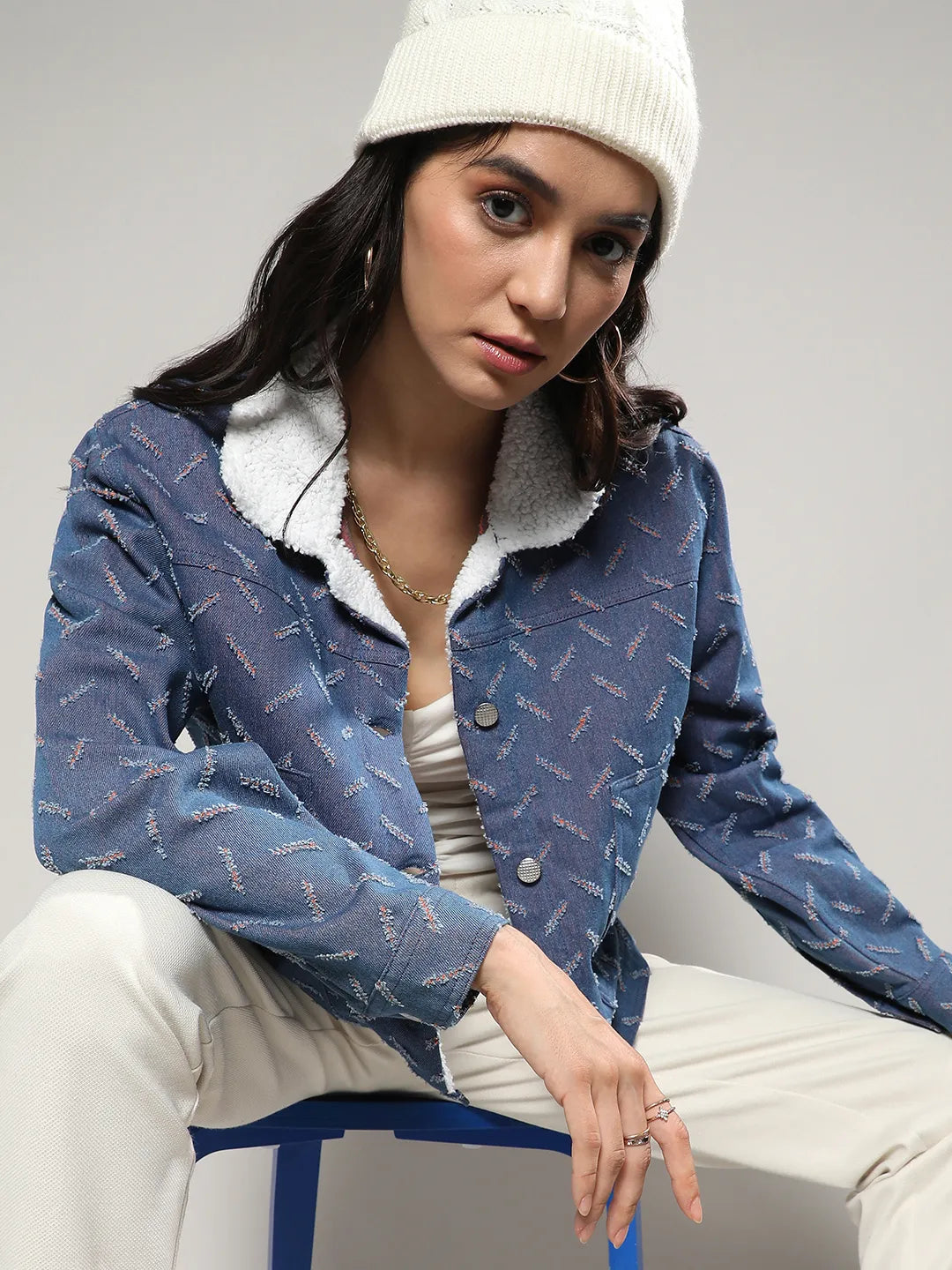 Clustered Distress Denim Jacket