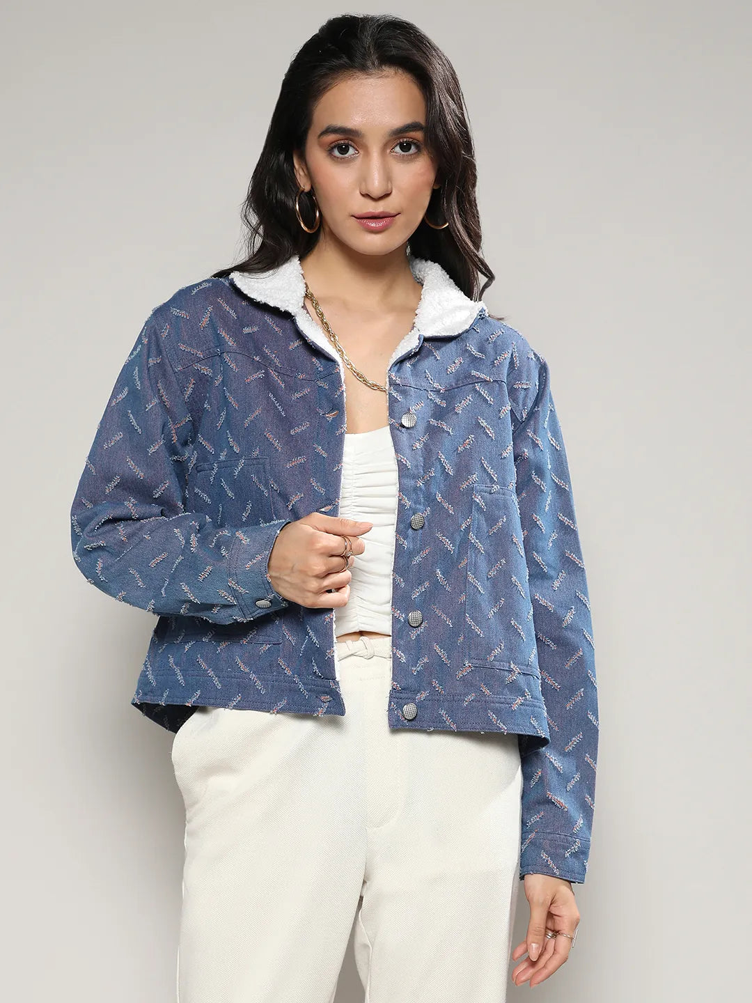 Clustered Distress Denim Jacket