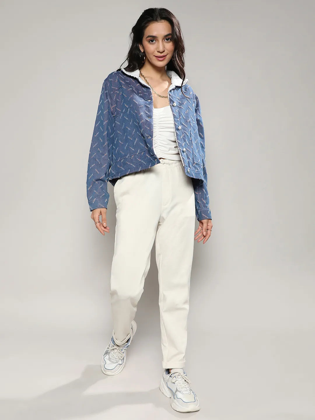 Clustered Distress Denim Jacket