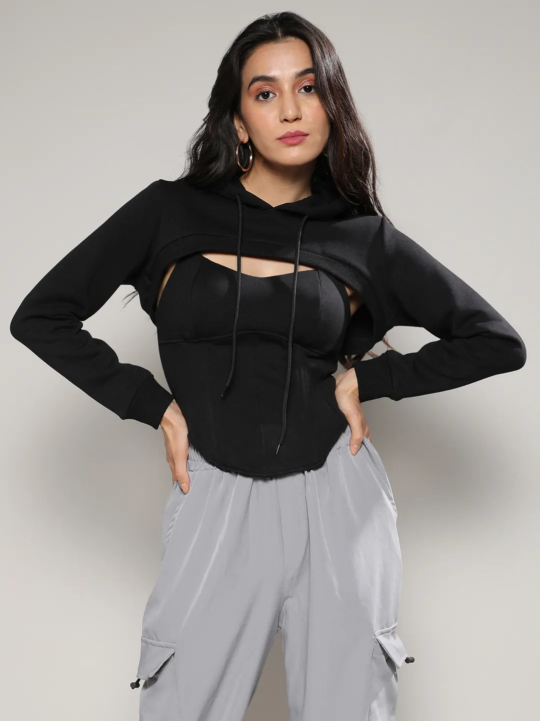 Corset Top With Ultra Cropped Hoodie