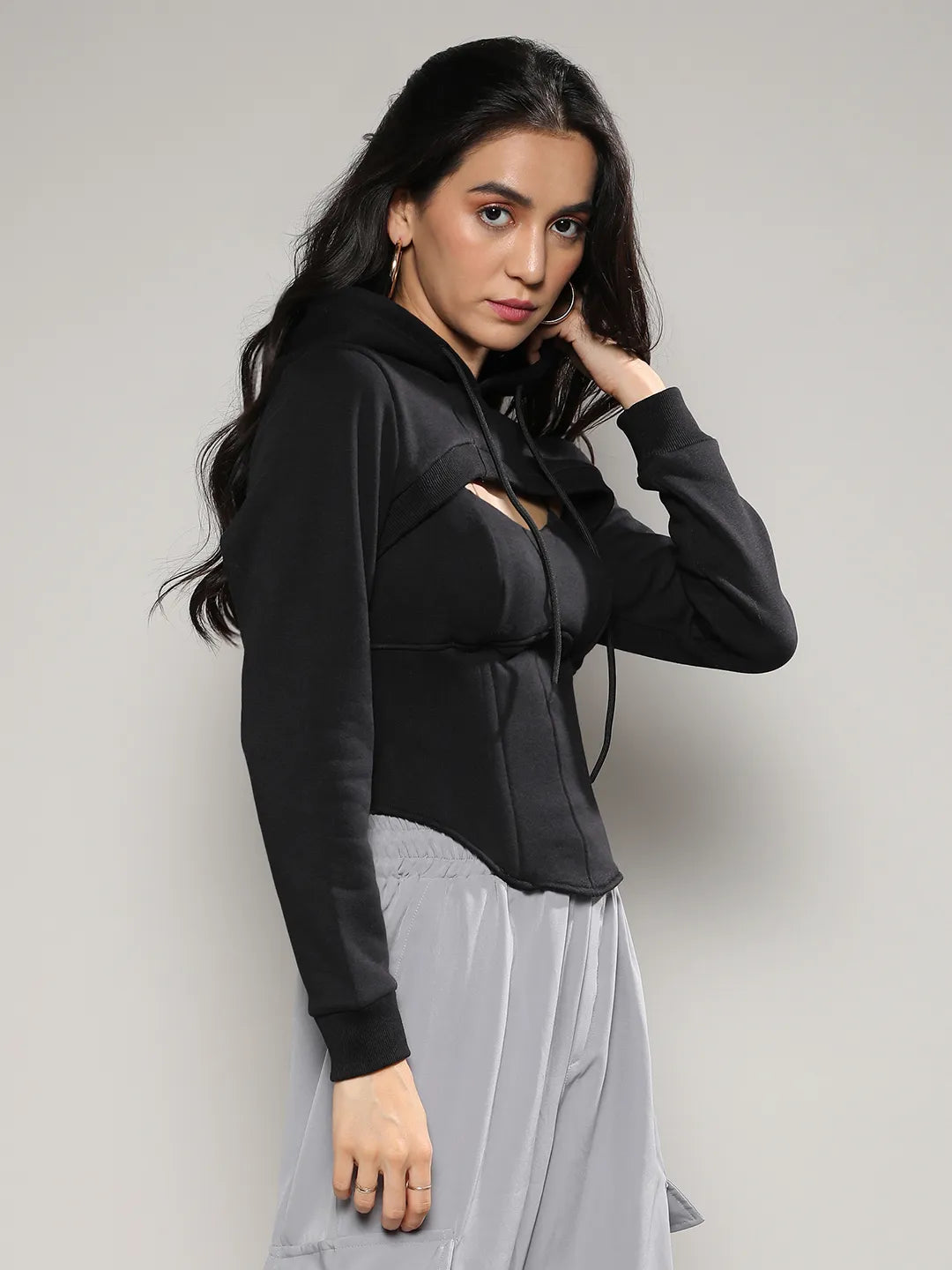 Corset Top With Ultra Cropped Hoodie