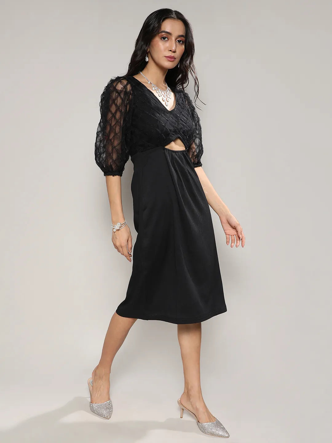 Cut-Out Dress With Sheer Detail