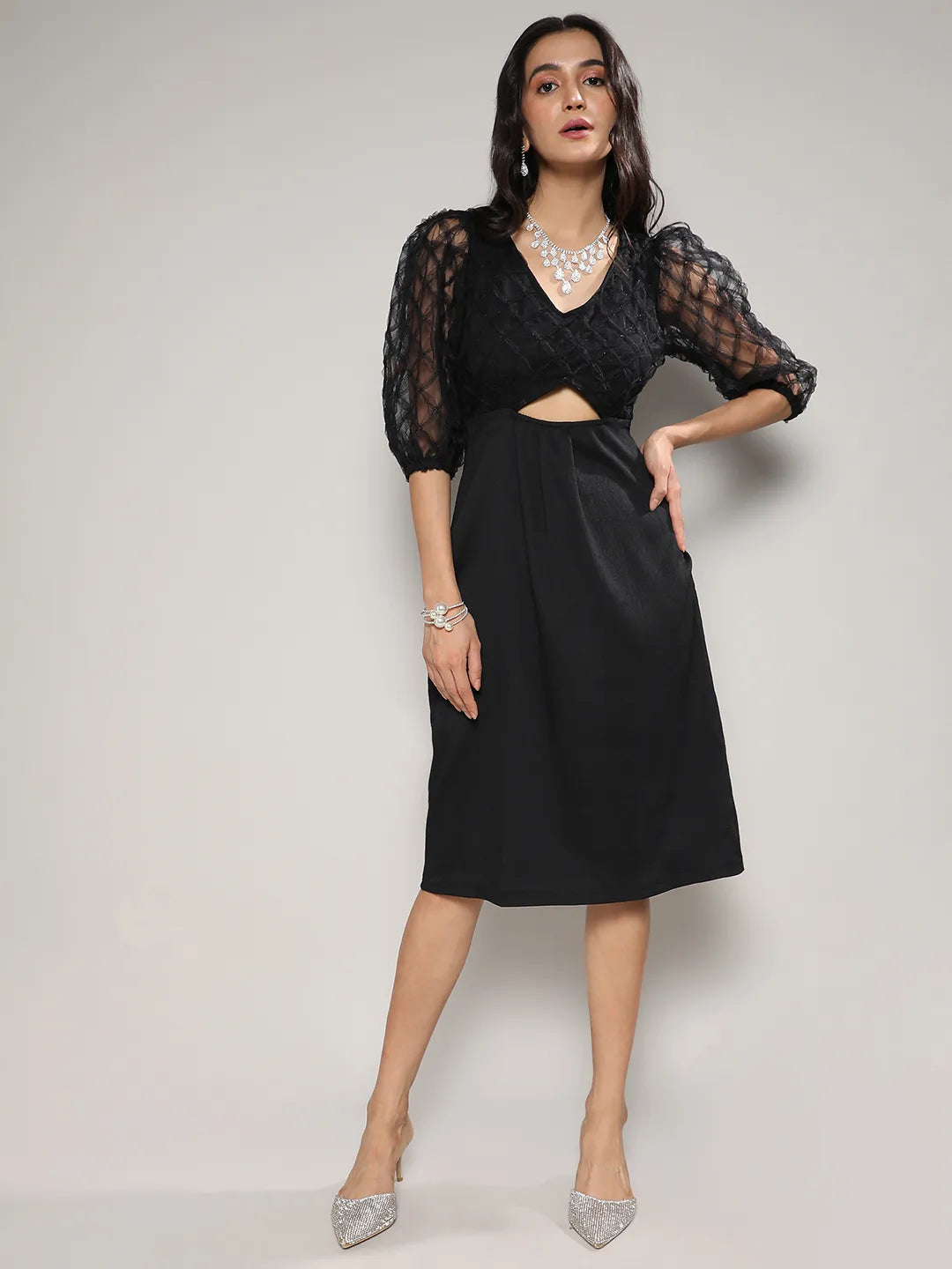 Cut-Out Dress With Sheer Detail