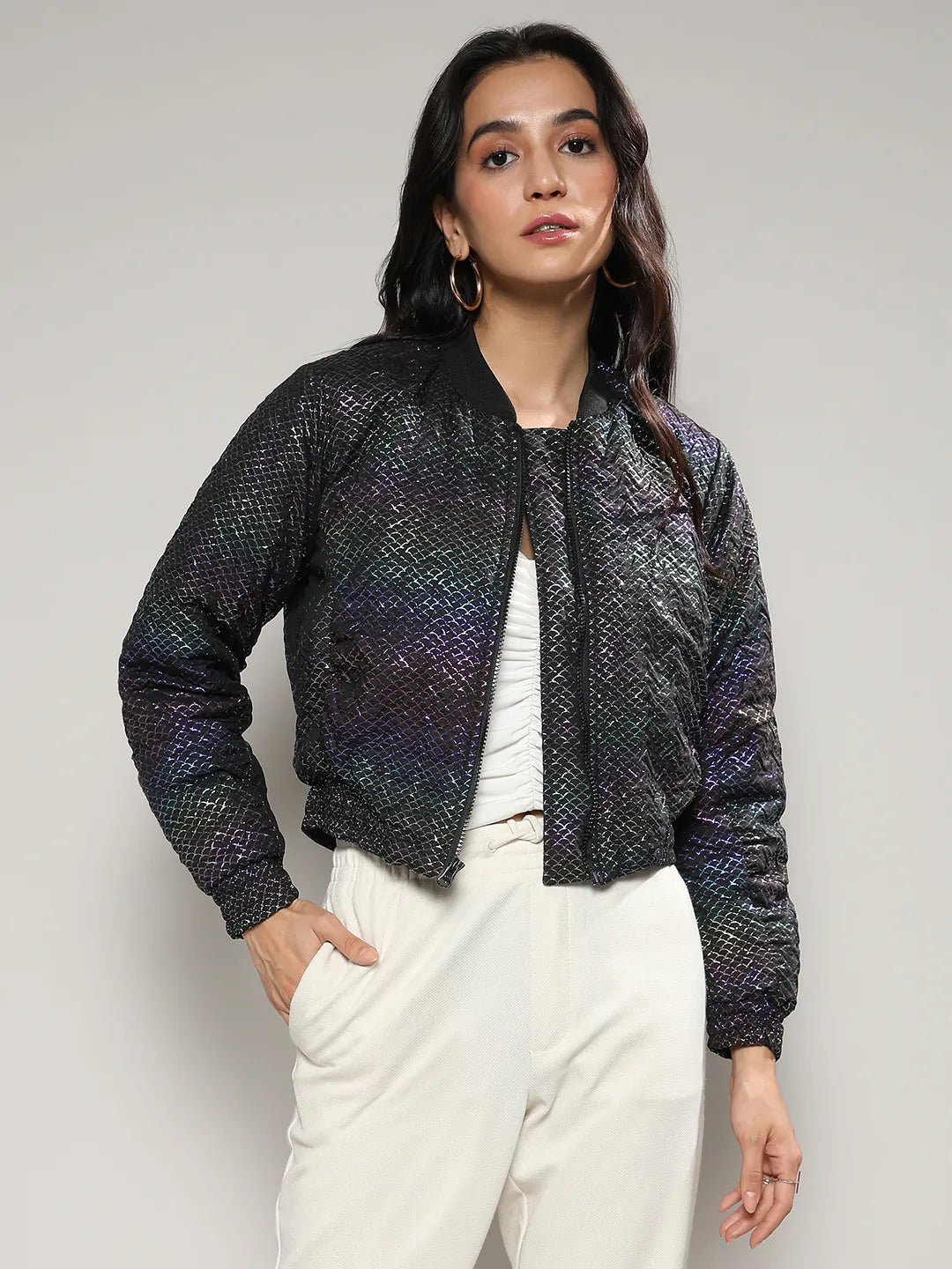 Holographic Print Puffer Jacket