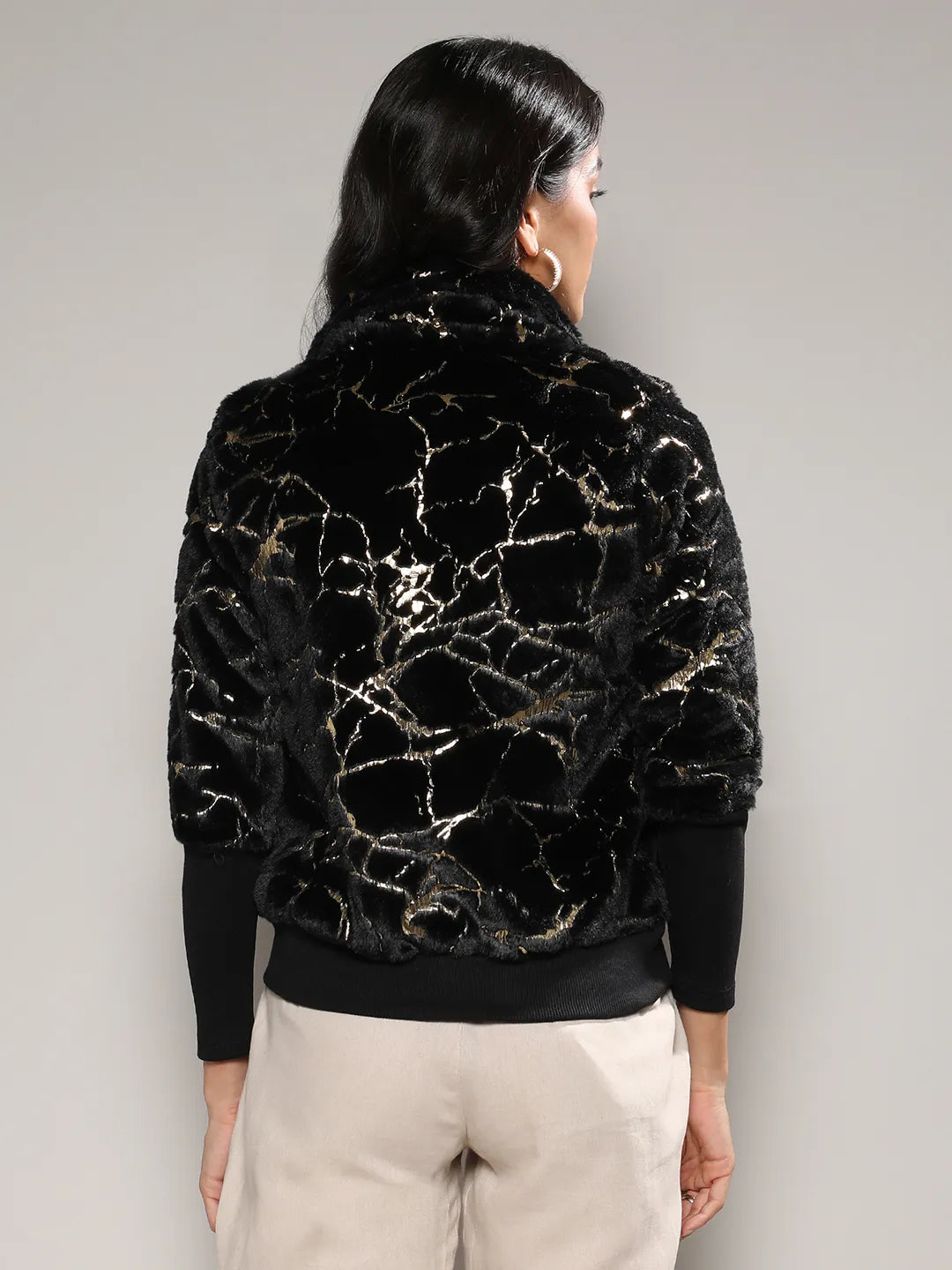 Metallic Veined Faux Fur Jacket