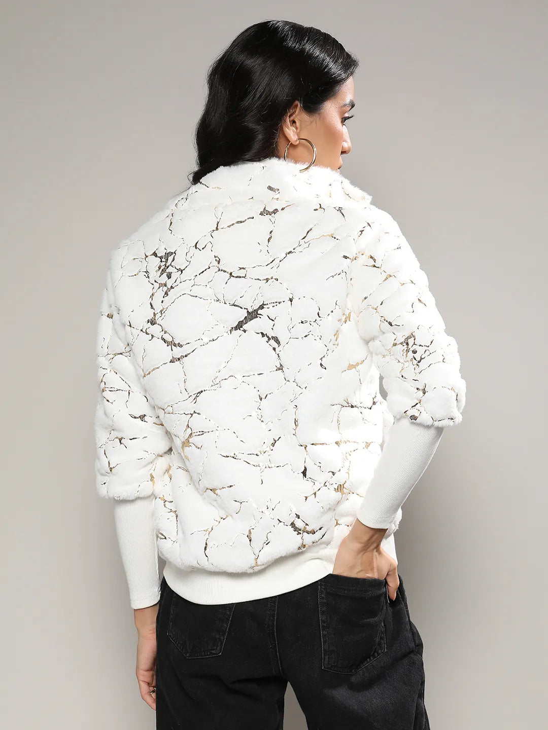 Metallic Veined Faux Fur Jacket