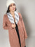 Chesnut Brown Houndstooth Long Coat With Faux Fur Neck