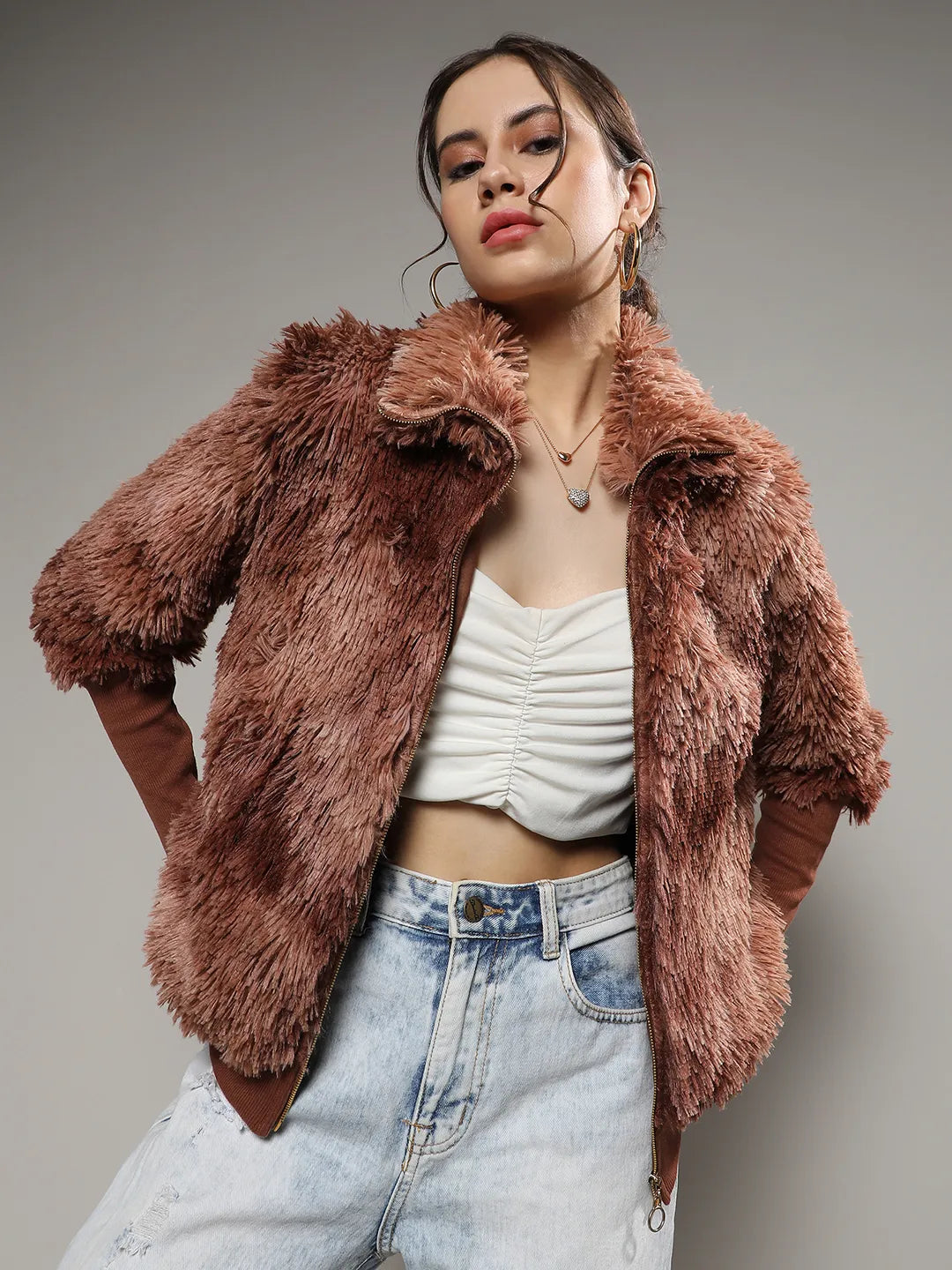 Faded Faux Fur Jacket