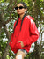 Crimson Red Oversized Basic Hoodie With Kangaroo Pocket