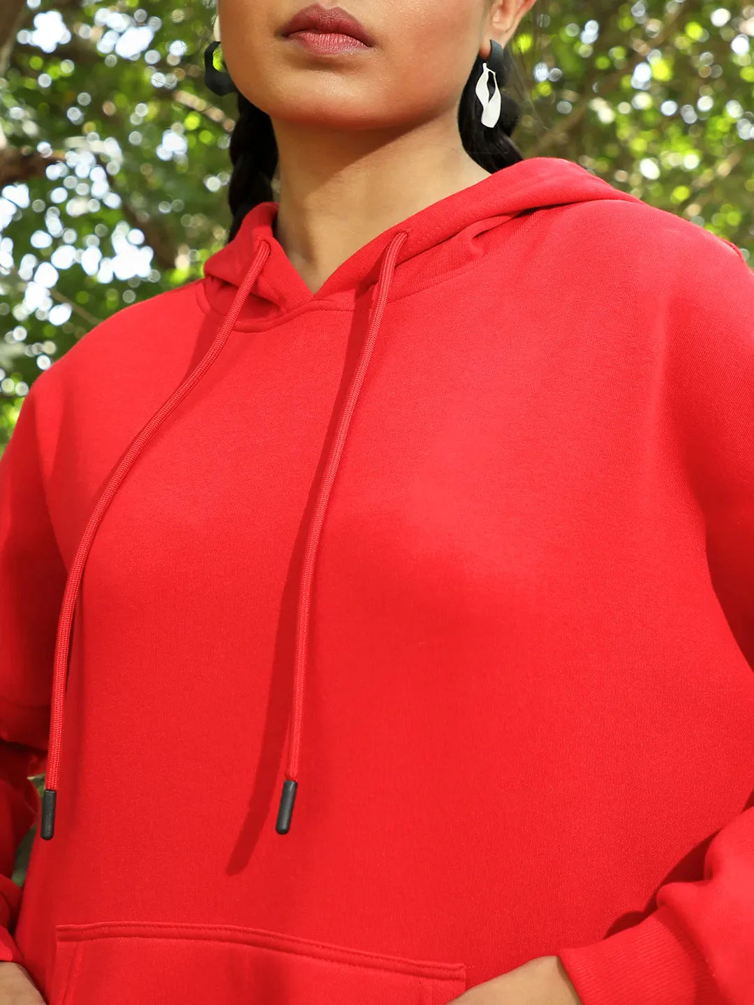 Women Crimson Red Oversized Basic Hoodie With Kangaroo Pocket