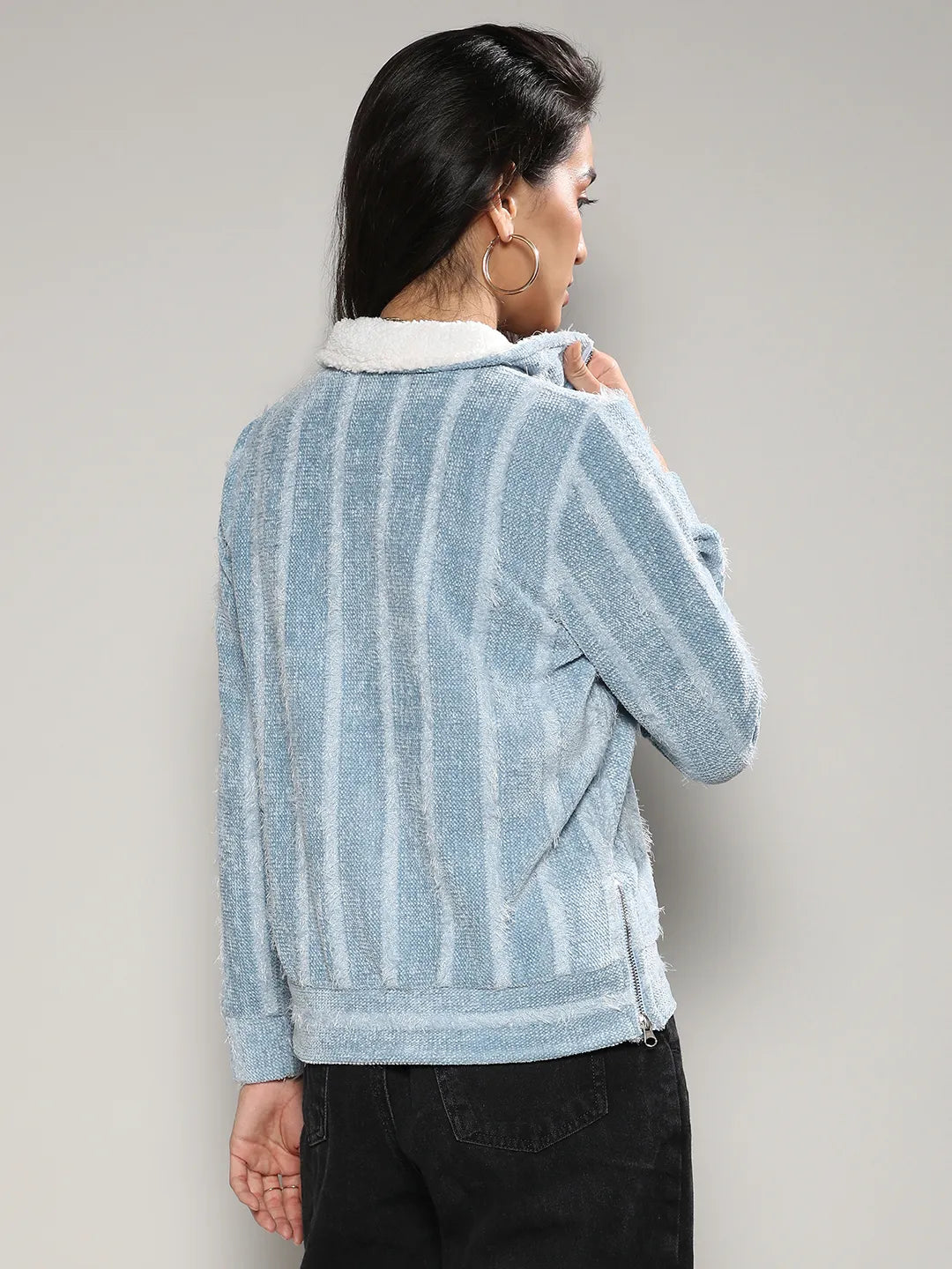 Textured Self-Design Striped Sweatshirt