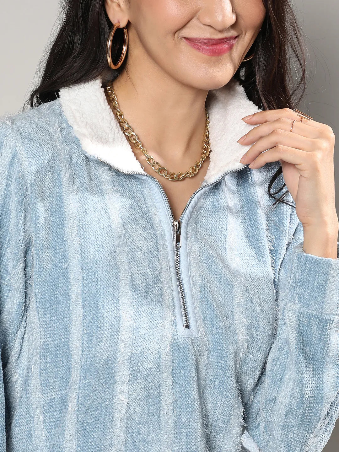 Textured Self-Design Striped Sweatshirt