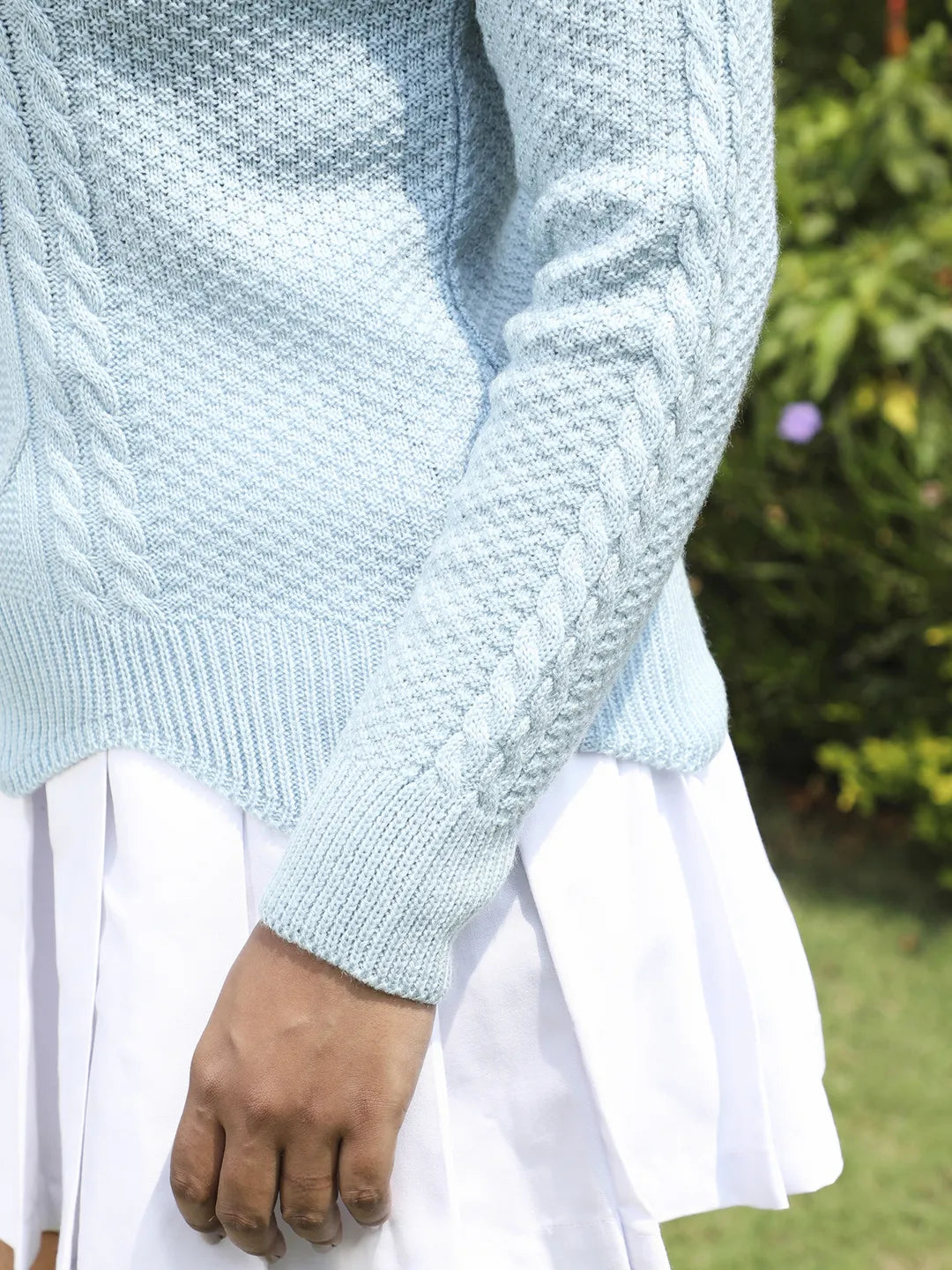 Women Icy Blue Cable Knit Sweater