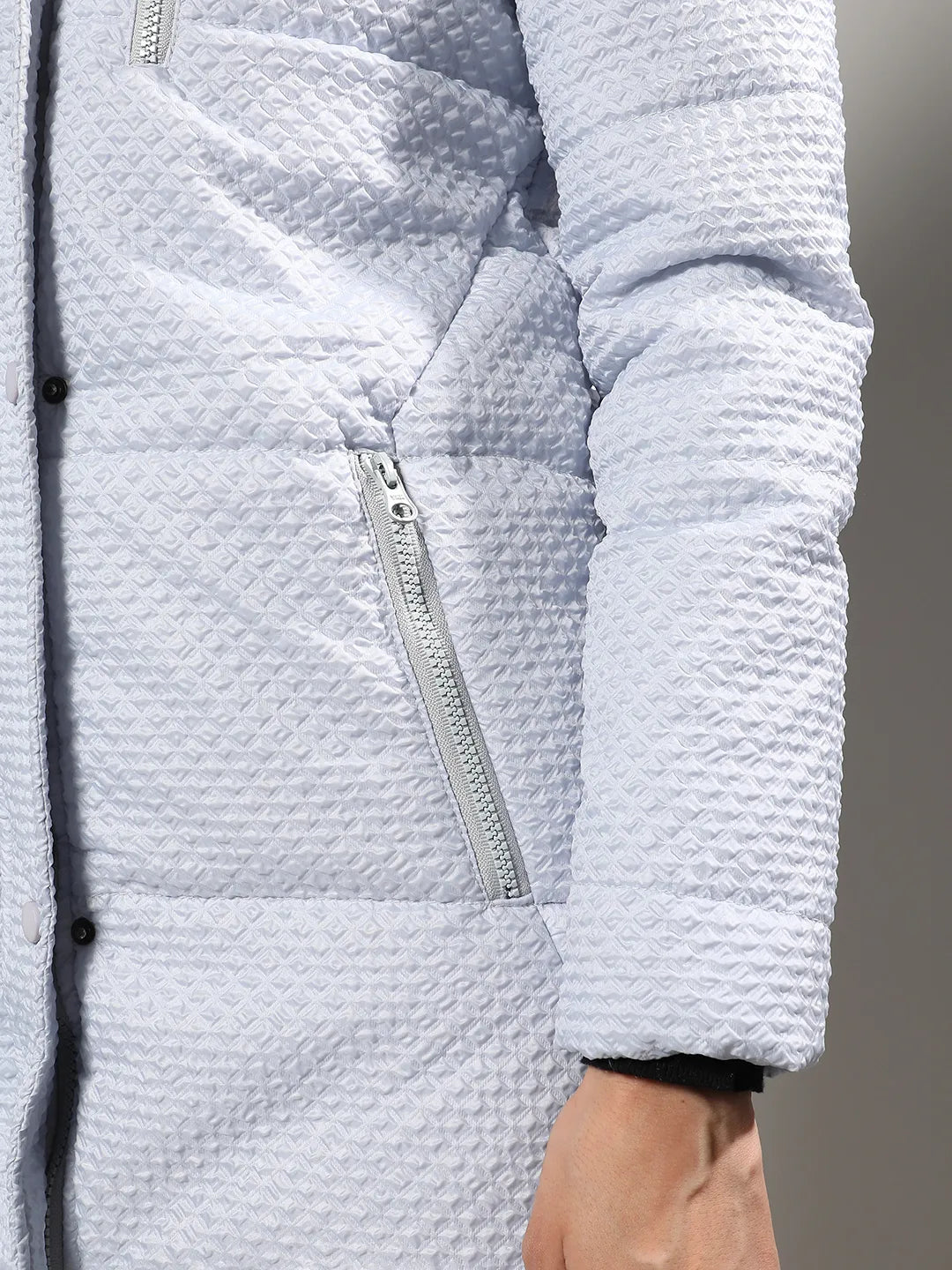 Women Light Grey Micro Diamond Quilted Puffer Jacket