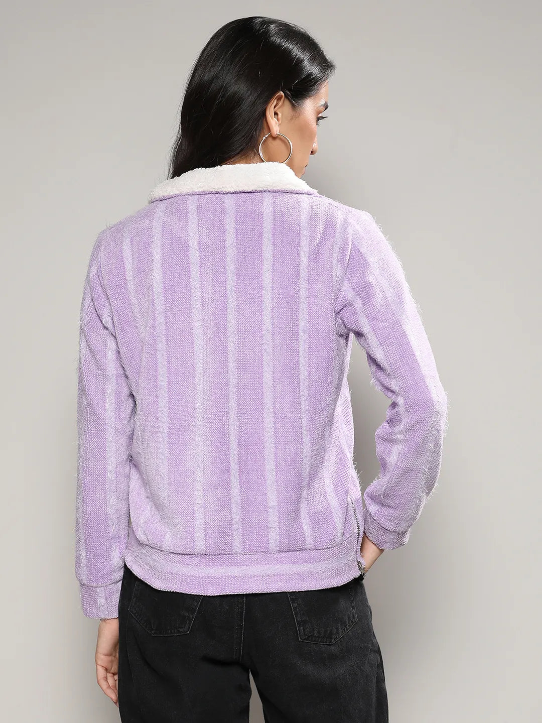 Textured Self-Design Striped Sweatshirt