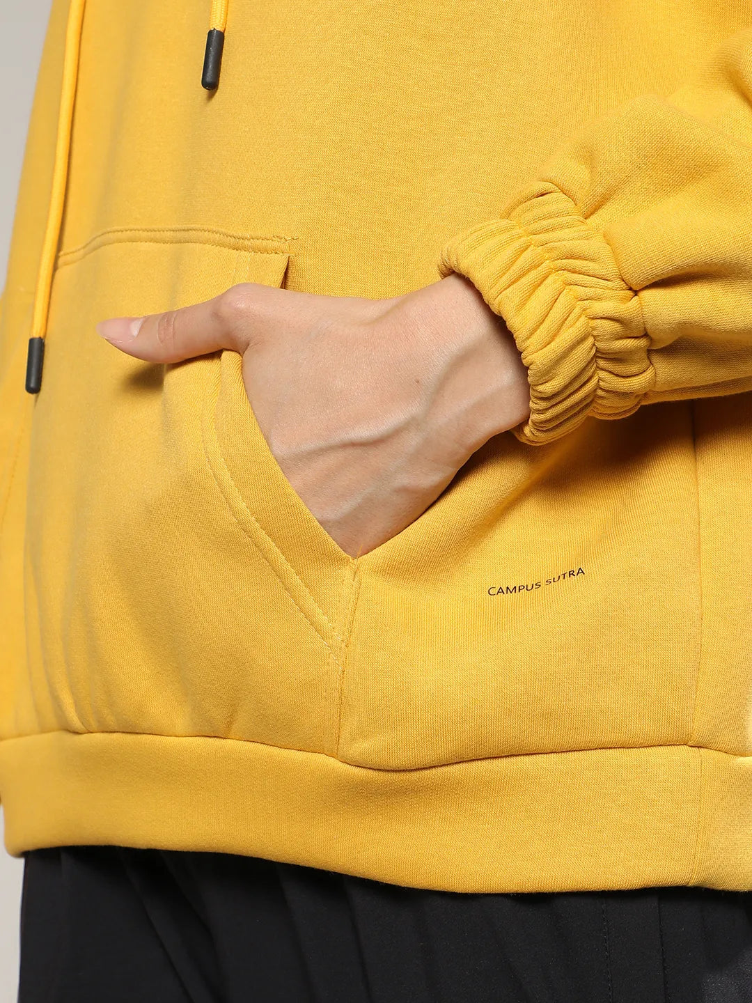 Women Mustard Yellow Oversized Basic Hoodie With Kangaroo Pocket