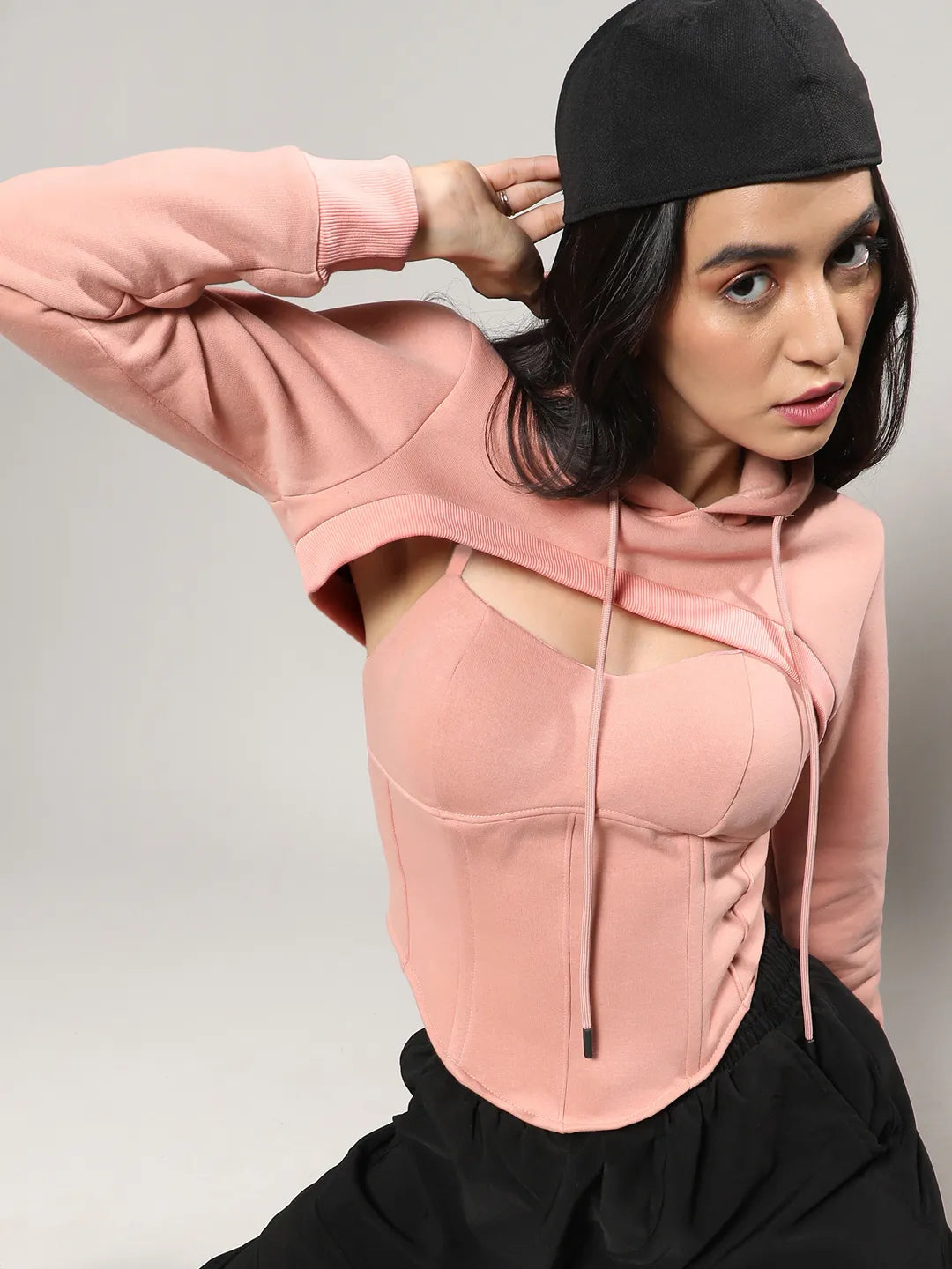 Corset Top With Ultra Cropped Hoodie