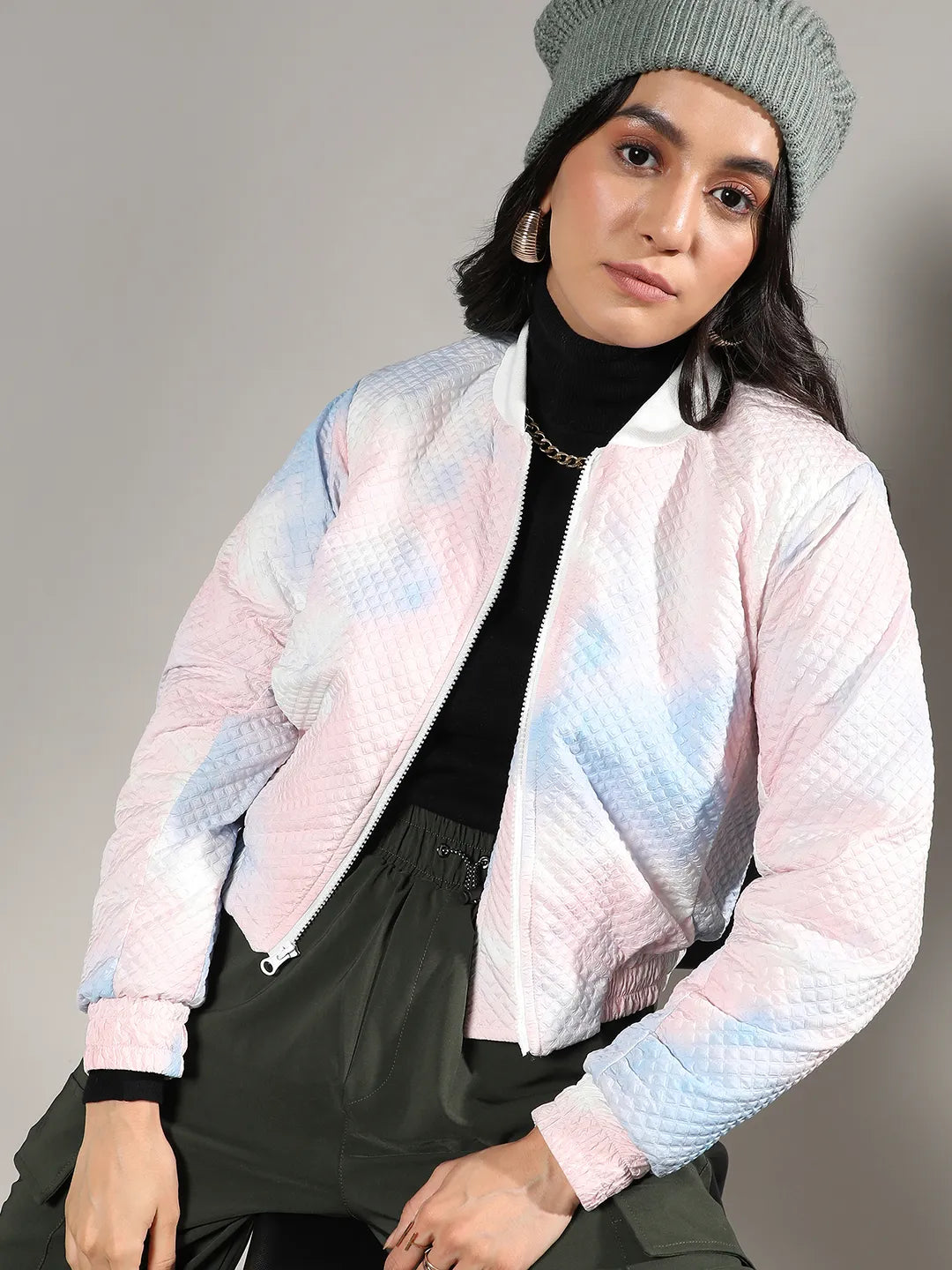 Tie-Dye Micro Diamond Quilted Puffer Jacket