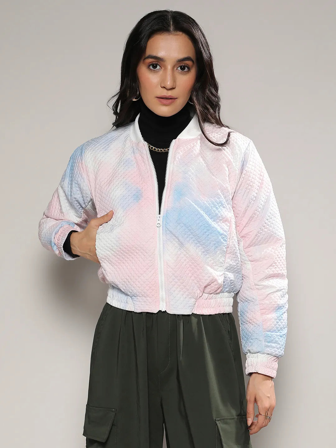 Tie-Dye Micro Diamond Quilted Puffer Jacket