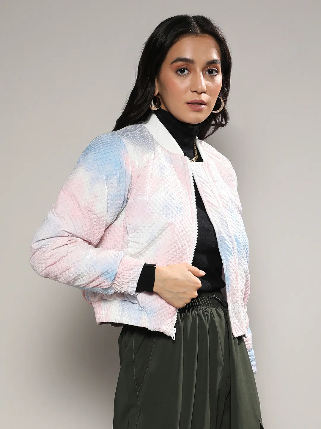 Tie-Dye Micro Diamond Quilted Puffer Jacket