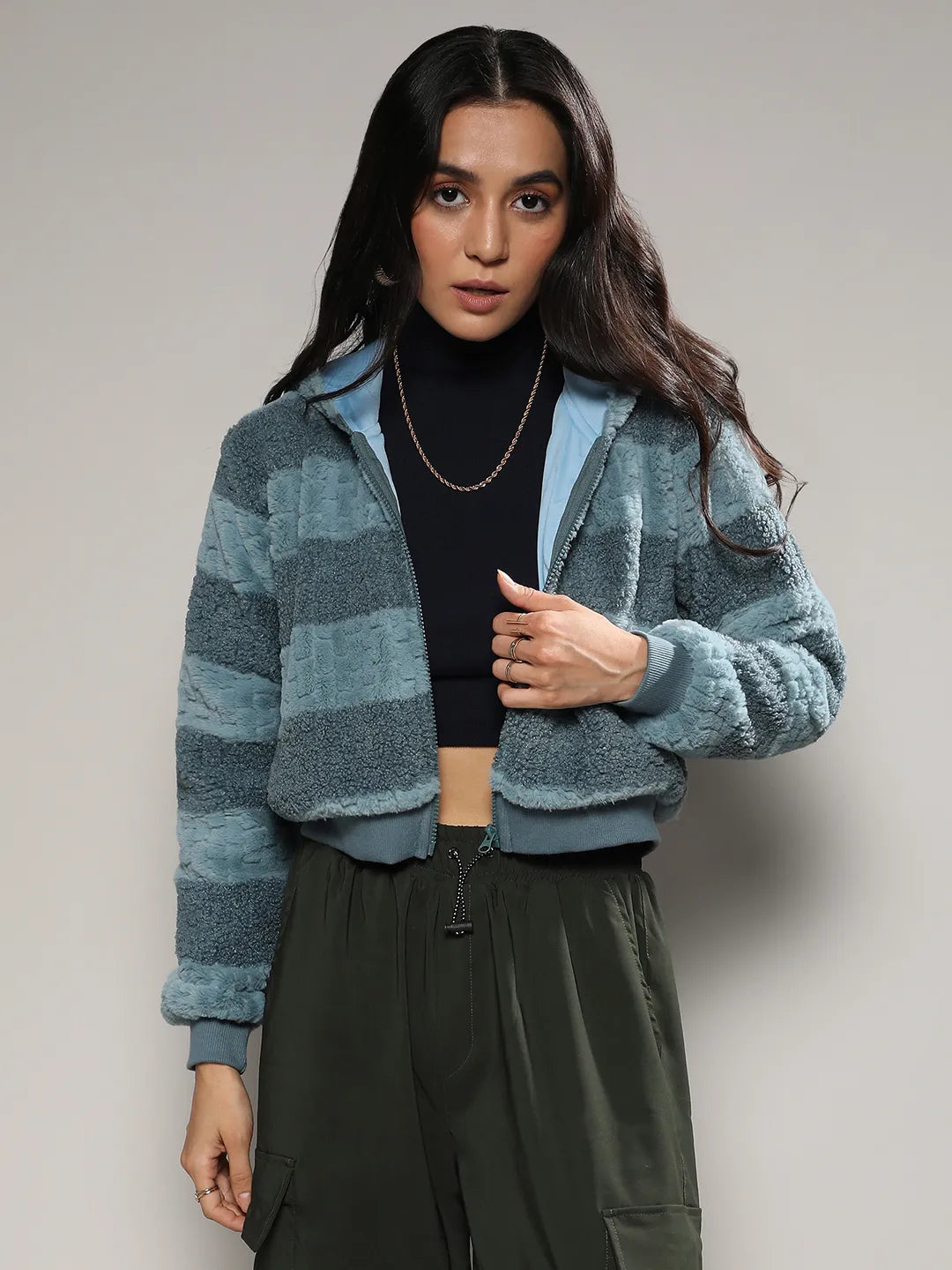 Fleece Horizontal Striped Jacket