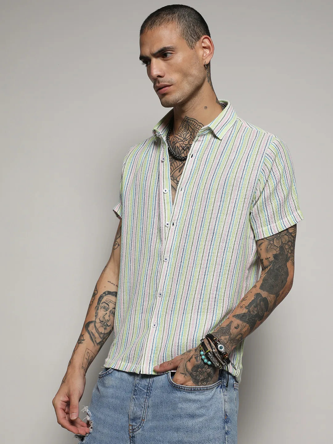 Unbalanced Striped Woven Shirt