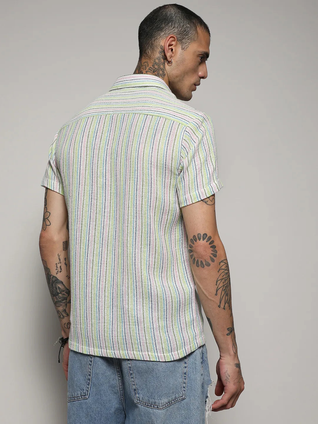 Unbalanced Striped Woven Shirt